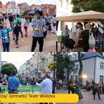 Kolaż czterech zdjęć, przedstawiających uczestników imprez organizowanych na Starym Rynku w Łomży.